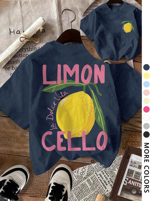 Women's Lemon & Letter  Print Round Neck Tee