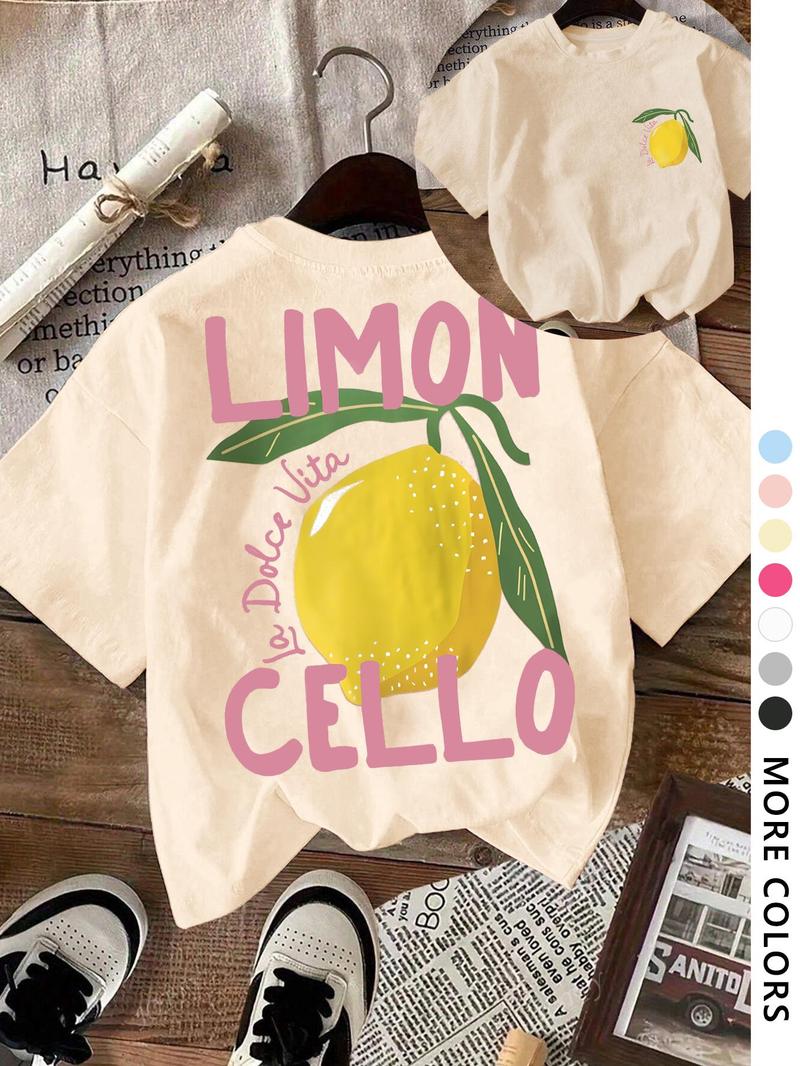 Women's Lemon & Letter  Print Round Neck Tee