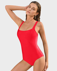 Plunging Slim Sculpt Swimsuit Lace-Up Back Tummy Control Adjustable Straps Removable Cups Swimwear