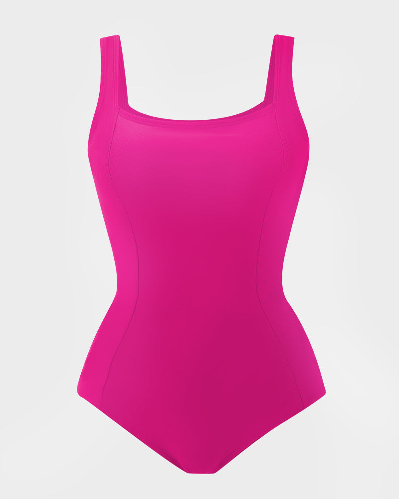 Plunging Slim Sculpt Swimsuit Lace-Up Back Tummy Control Adjustable Straps Removable Cups Swimwear