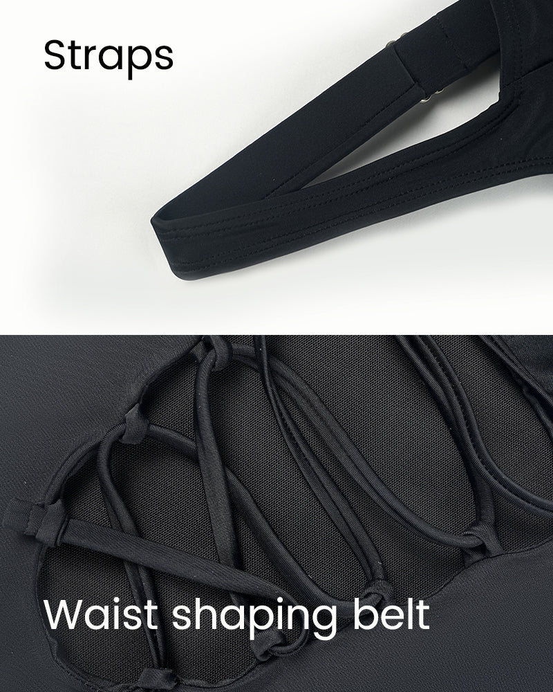 Plunging Slim Sculpt Swimsuit Lace-Up Back Tummy Control Adjustable Straps Removable Cups Swimwear