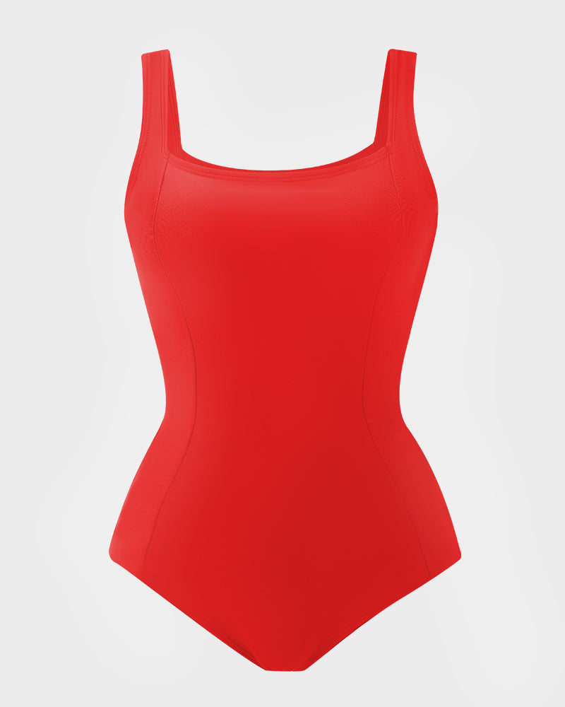 Plunging Slim Sculpt Swimsuit Lace-Up Back Tummy Control Adjustable Straps Removable Cups Swimwear