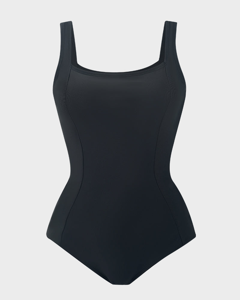 Plunging Slim Sculpt Swimsuit Lace-Up Back Tummy Control Adjustable Straps Removable Cups Swimwear