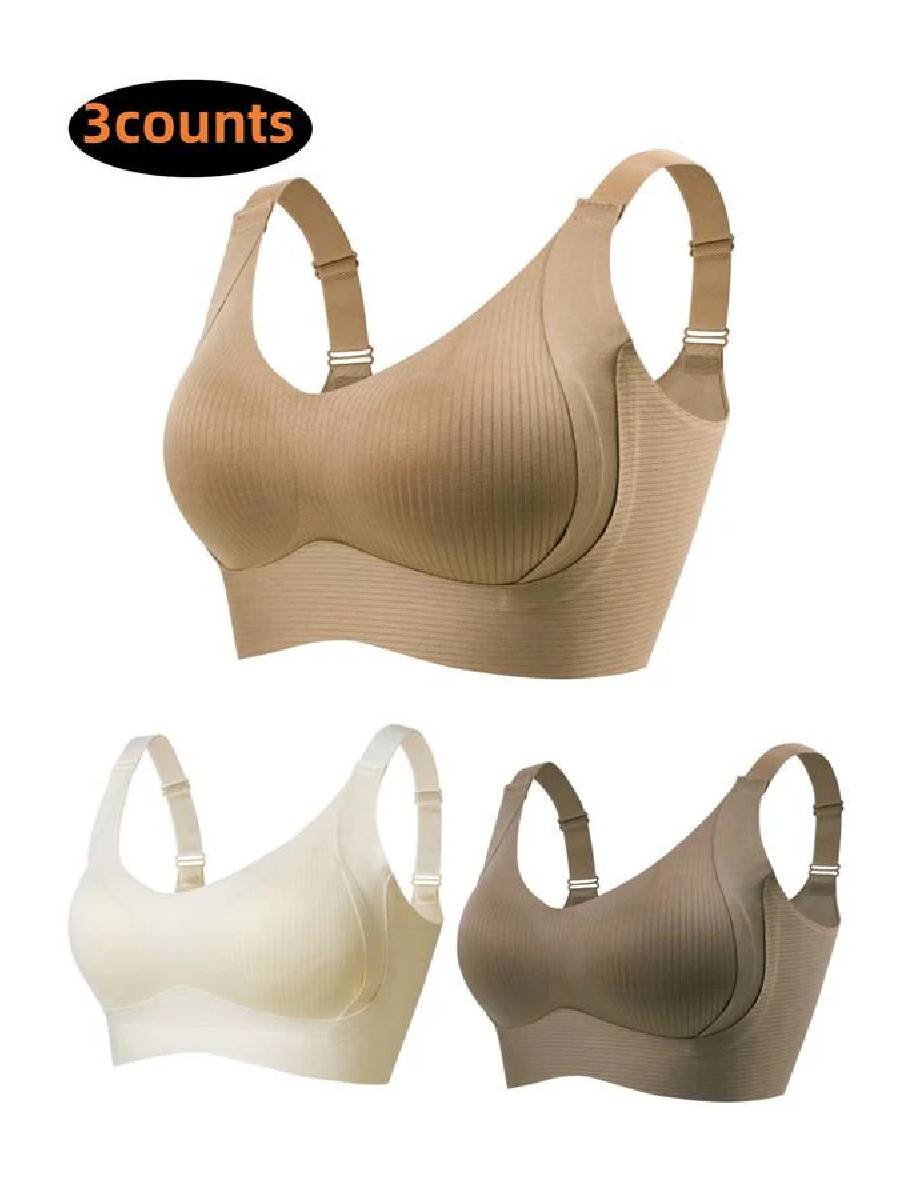 Women's Ribbed Push Up Adjustable Wireless Bra(3 Pack)