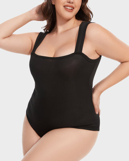 Ribbed Strappy Square Neck Bodysuits