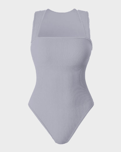 Ribbed Strappy Square Neck Bodysuits