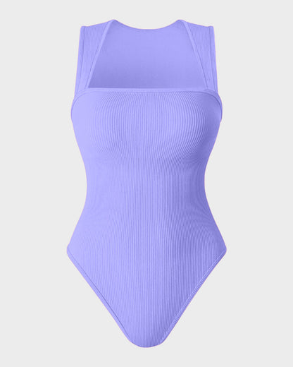 Ribbed Strappy Square Neck Bodysuits