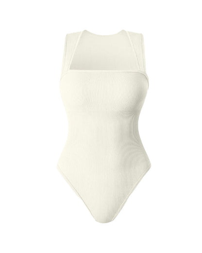 Ribbed Strappy Square Neck Bodysuits