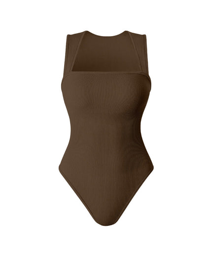 Ribbed Strappy Square Neck Bodysuits