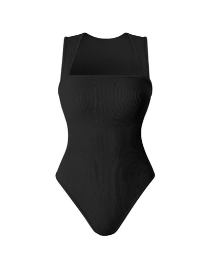 Ribbed Strappy Square Neck Bodysuits